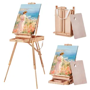 Spring new arrivals French Easel, Hold Canvas to 34", Beechwood Foldable Sketchbox Easel with Drawer, Palette and Strap, Angle and Height Adjustable, Portable Wooden Art Painting Easel for Studio and Field
