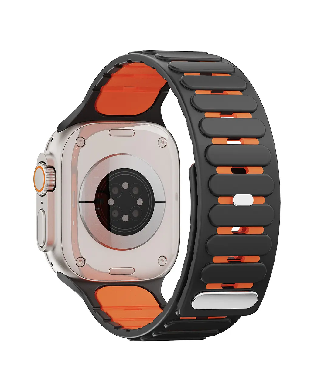 CrazyGrass Magnetic Silicone Watch Band Replacement Band for Apple Watch 2-Tone Hollow 44/45/46/49mm Series 11/10/9/8/Ultra/SE Breathable Sweatproof Sport Wristband Adjustable Strap Men's stylish wearable Accessories For Gym Outdoor ( Watch Not Included )