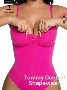 SY 1 Count Women's Seamless Solid Color Underwear Shapewear Stretchy Bodysuit, Front Zipper Design, Tummy Control Thong Style, All Seasons Wearable, Comfortable Fit, Tight-Fitting Jumpsuit, Body Shaper, Waist Trainer, Suitable For Daily Wear Or Yoga