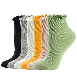 Mcool Mary 6 Pack Women's  Ruffled Cute cotton Socks with winter,Ultra-comfortable,Sweat-absorbing odor control, suit mix colors, Ankle Socks, Breathable, Women's wear, fashion,Womenswear, crew fluffy basic socks, 24 christmas tags, comfort socks