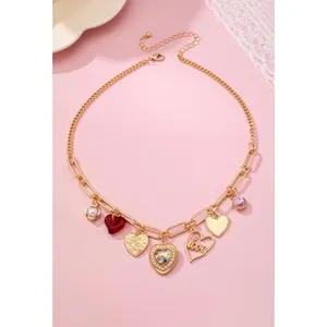 Charm Necklace-porcelain Heart Rhinestone Pearl