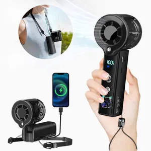 【Hangfan】Lightweight Cooling Handheld Spray Fan USB Rechargeable 3000mAh 100 Gear Adjustable Speed Foldable Mini Fan Built In LED Light Power Bank 2 In 1 Personal Portable Cooling Fan For Office Travel Concert Shopping Outdoor Daily Activities
