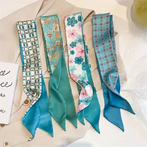 New4 Pack Purse Scarf for Bags Silk Head Scarf for Hair Handbag Women Scarfs Band Hair Neck Scarves Fashion Gifts, 08 Floral Pattern Shawl