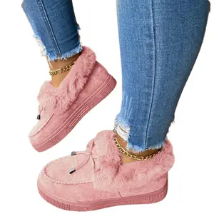 Imily Bela Women's Platform Warm Moccasin Slippers Slip On Loafer Plush Shoes Anti Slip Flat Walking Loafers Faux Fur Snow Boots  Soft and comfortable suede slippers for women