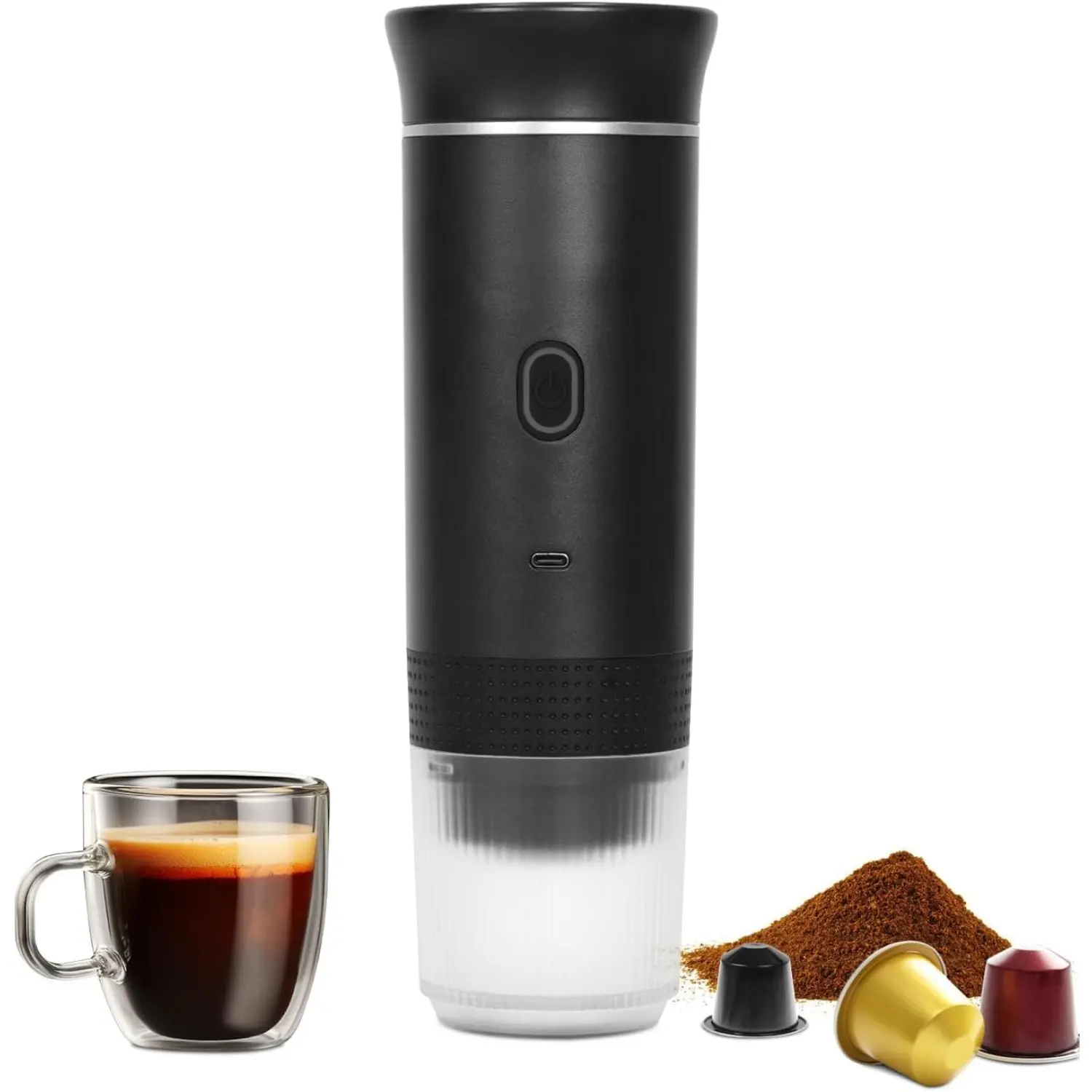 Portable Electric Espresso Machine Travel Coffee Maker for Camping Car Self-Heating with Type-C Compatible Ground Coffee & NS Capsule for RV Hiking Office Black Stock Up On Specials Stockpile VALUE Pack TikTokShopBlackFriday Christmas Gift