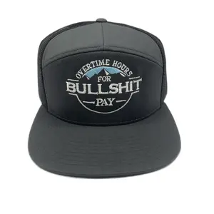 Overtime Hours for BULLSHIT PAY Embroidered on grey/black Richardson 7 panel SnapBack Hat
