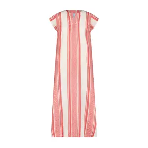 Noa Women's Maxi Kaftan Red Dobby Stripe
