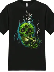 Burning Smoking Skull Pot Funny Graphic T-Shirts
