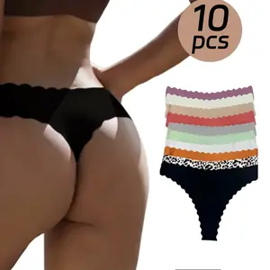 10pcs Seamless Underwear for Women No Show Invisible Panties - Comfortable Soft Breathable Everyday Thongs & Briefs - TikTok Viral Comfort Waistband knicker Womenswear Love thongs regular fit soft elegant comfy