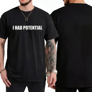 Men Summer Cotton I Had Potential Print Short Sleeve T-Shirt Streetwear Loose Fit Casual Crew Neck Breathable Tops
