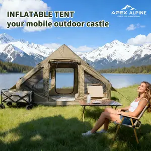 Inflatable tent with a skylight, quick-set inflatable tent (with manual air pump), insulated tent with stove outlet, waterproof Oxford fabric inflatable camping house, luxury inflatable tent suitable for 4–6 adults