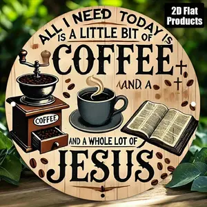 8x8 Inch Round Metal "Coffee" Sign – Farmhouse Vintage Aluminum Wall Art for Home, Cafe, Bar, Indoor & Outdoor Decor
