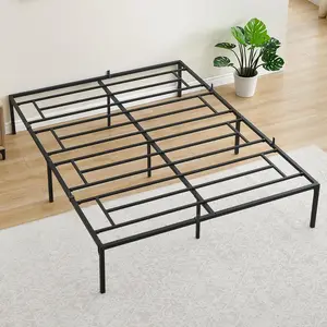 Queen Bed Frame - 14 In Metal Platform Frame Bed, Heavy Duty Steel Slat Support Mattress Foundation, No Box Spring Required, Easy-to-Assemble, Black, Metal Bed Frames