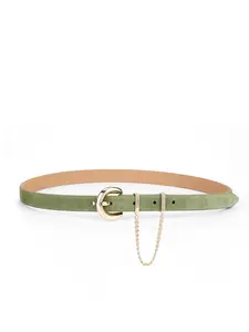 Ettika Cascade Chain Belt in Olivine Suede with Gold Tone Hardware 0.7" Height Fashion Accessory for Stylish Outfits Adjustable Waist Belt Buckle Belt