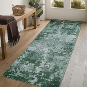 GARVEE Modern Abstract Runner Rug - 2x6 Washable Hallway Rug Runner Neutral Modern Soft Bedoom Carpet, Non-Slip Low Pile Contemporary Accent Mats for Kitchen Nursery Laundry Room Green