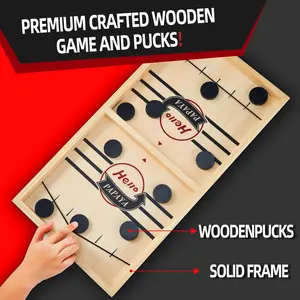 PAPAYA Fast Sling Puck Game - Premium Wooden Air Hockey Desktop Battle Board Game for Ages 10-12 - Fast-Paced & Wooden Pucks - Perfect Gift for Family Nights or Friends' Parties