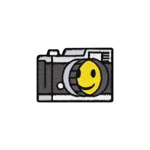 Smiley Face Vintage Camera Embroidered Iron-On Patch