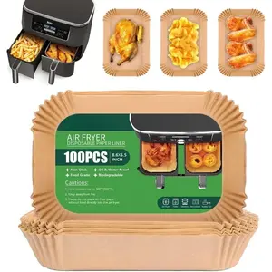 Air Fryer Disposable Paper Liners for  Dual Airfryer Accessories, Non-Stick  Rectangular for Baking, Oil Proof, Water Proof, for Microwave Oven (100PCS, 8.6in x 5.5in)
