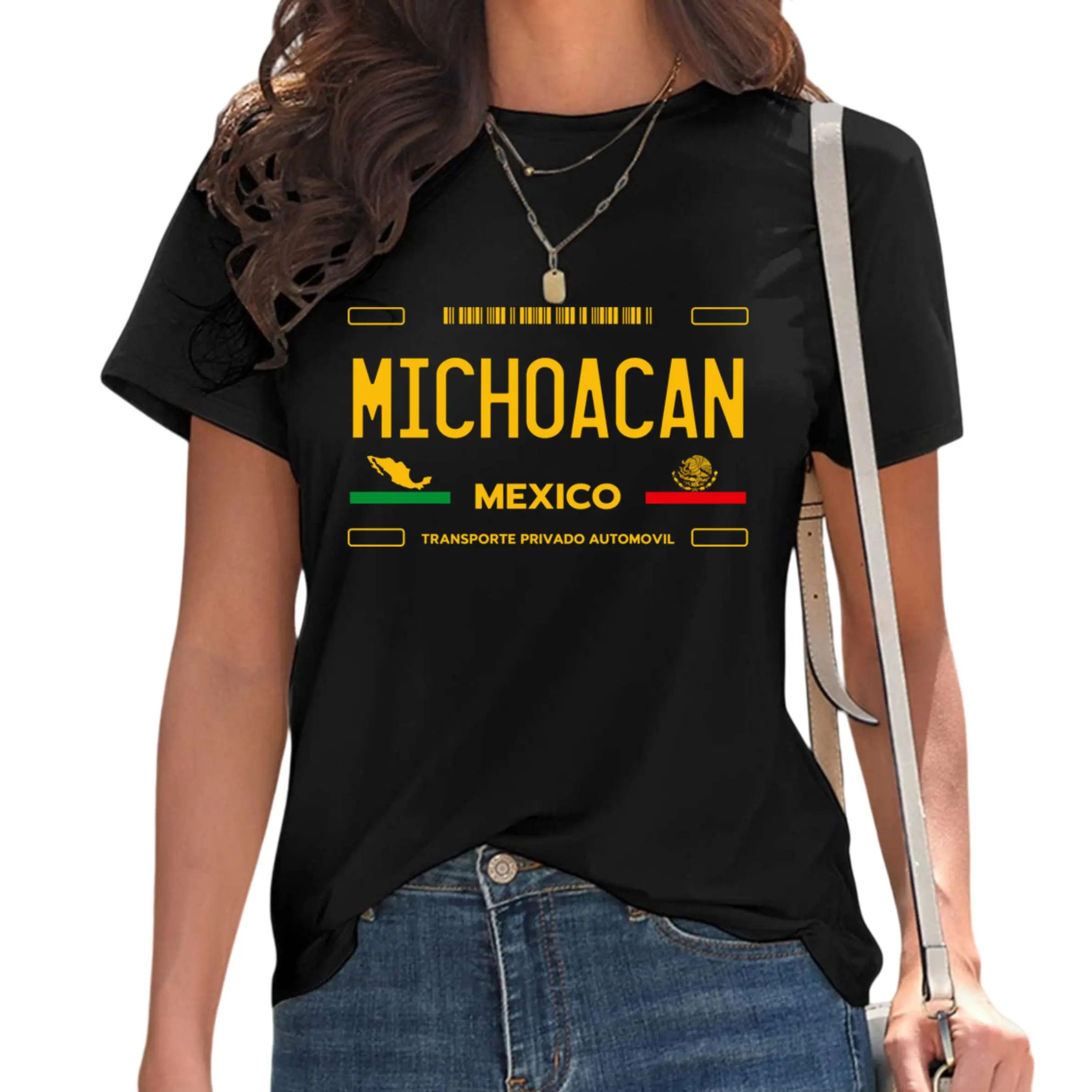 100% Cotton Casual T-Shirt Michoacan Mexico License Plate Aesthetic T-Shirt - 100% Cotton, Soft & Comfortable, Short Sleeve, Round Neck, Ideal For Casual Attire, Machine Washable Graphic Menswear Golf Gift T-Shirt For Men And Women