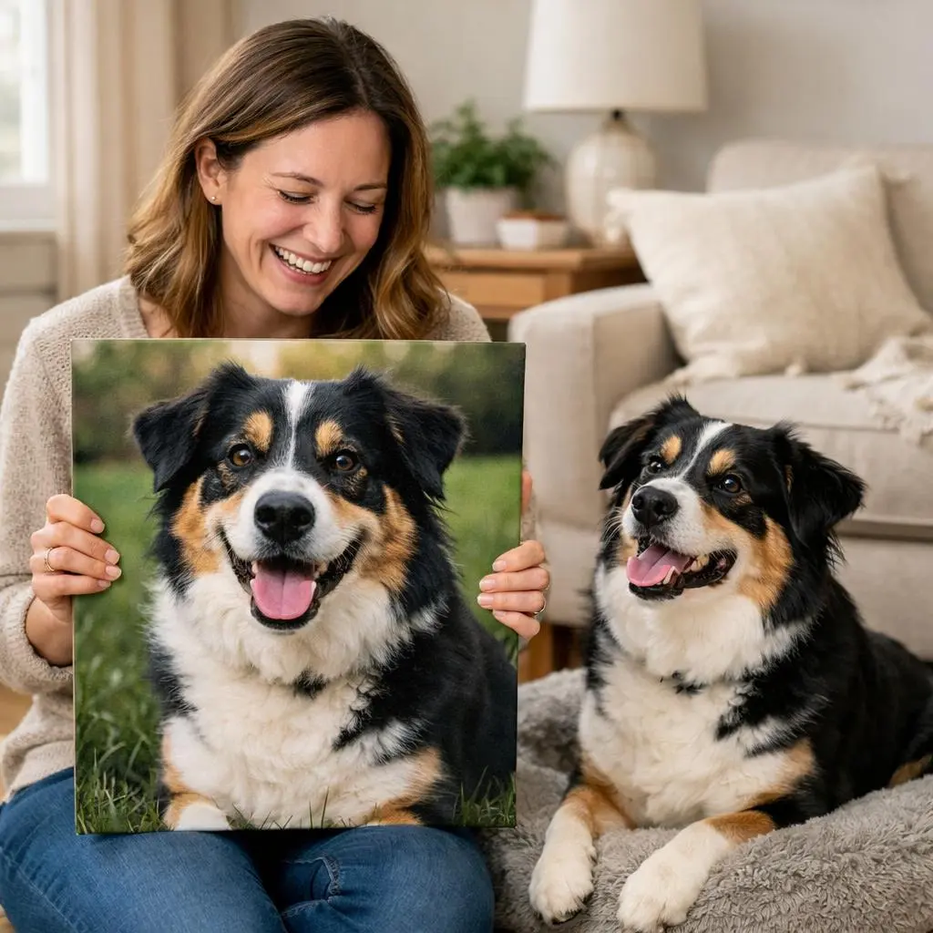 Personalized Pet Portrait Canvas Print | Custom Dog Cat Photo Wall Art | Pet Memorial Gift | INKERASTORY