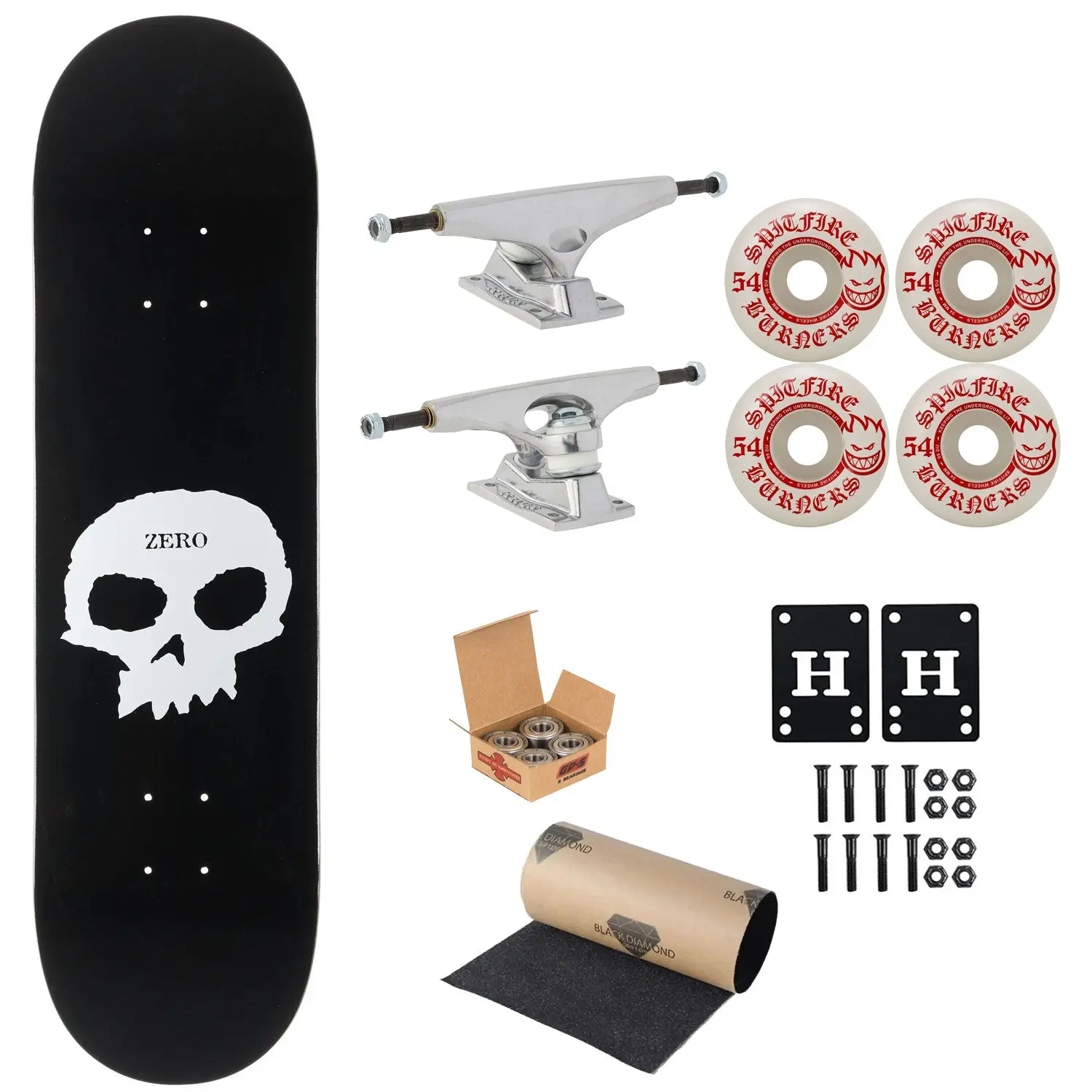 Zero Skateboard Single Skull 8.62" Krux, Independent, Spitfire Premium Kit