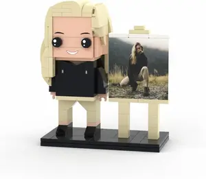 JollyJubilant Sweet Couple Gift Full Body Customizable Square Face 1 People with Photo Frame My Custom Brickfigure Granules with Easel Personalize Building Block Character