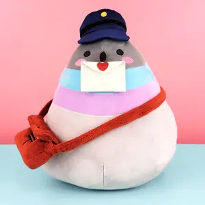 Big Poe Plushie - Pigeon Cute Bird Stuffed Animal, Soft Minky Fabric, 16" Long & 12" Tall, Functional Letter Attachment, Red Delivery Bag
