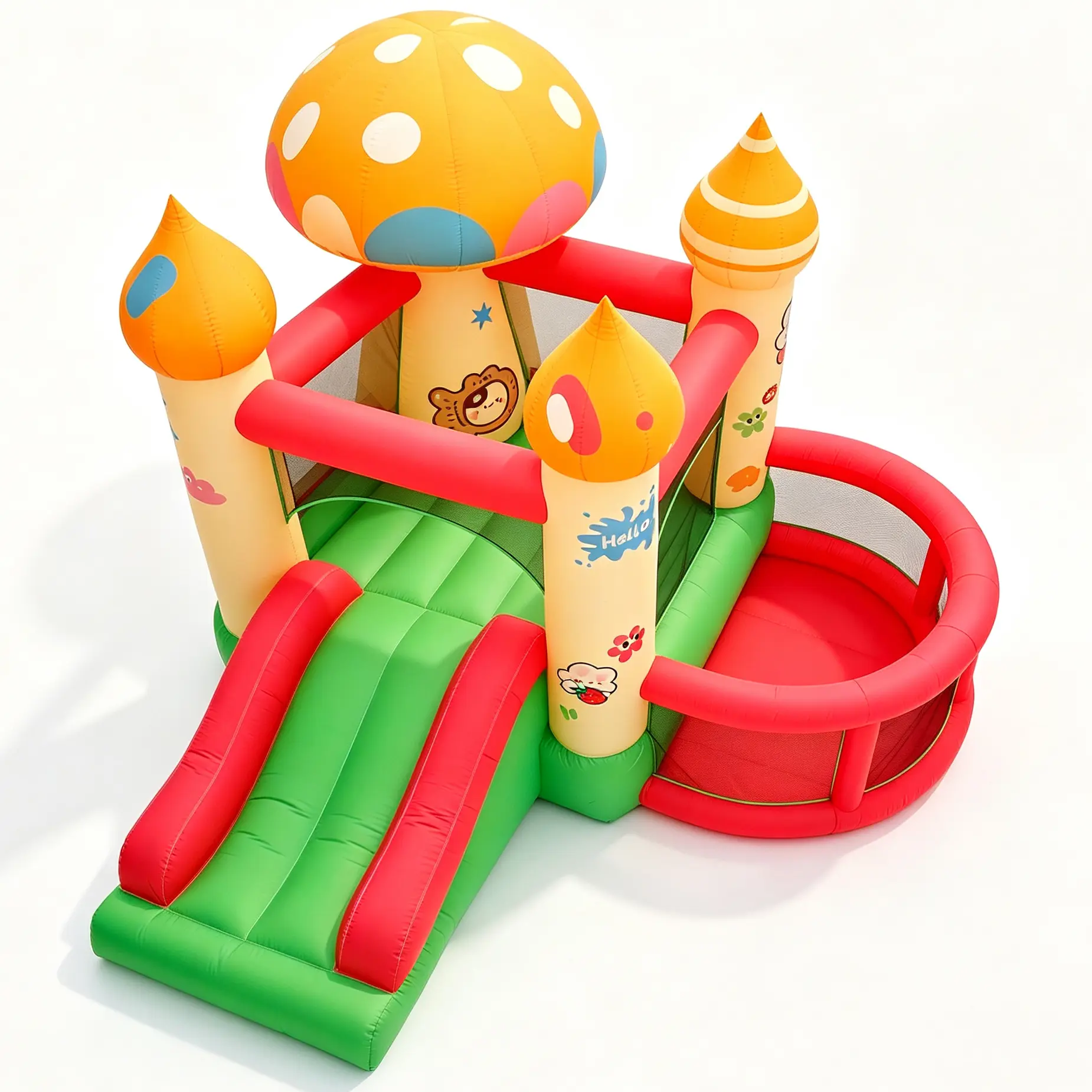 Cartoon Mushroom-Theme Cloud Inflatable Bouncing Castle with Slide & Ocean Ball Pit, Portable Inflator for 3-10 Years Old Toddlers & Kids, Ideal for Backyard Birthday Parties, Indoor Festive Use, Inflatable Castle, Carnival