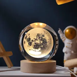 F-SO11  3D Moon Model Crystal Ball, Laser Engraved Planet Model Astronomy Sphere Decor, 2.4" Paperweight Crystal Universe Gifts for Kids, Space Model Collectors