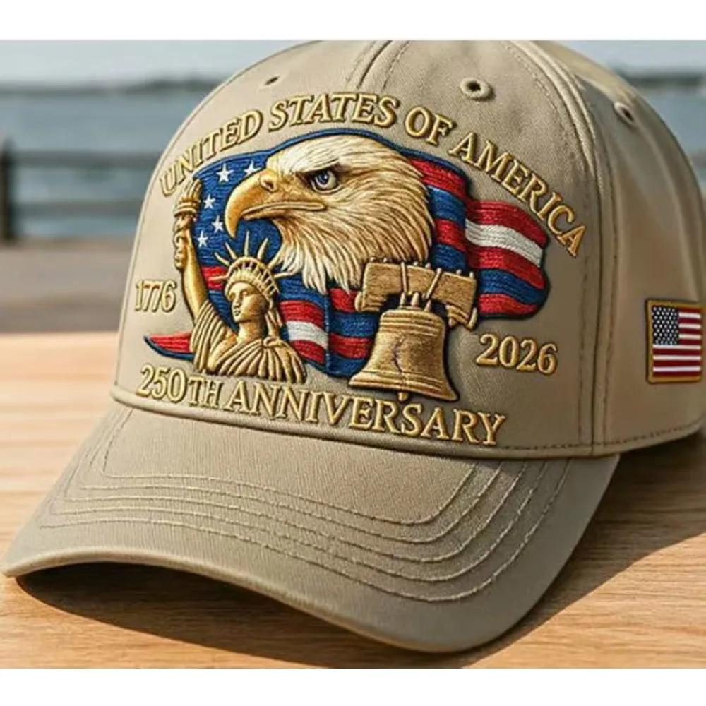 250th Anniversary Eagle Print Hat, Unisex Adjustable Washed Cotton Baseball Cap, Patriotic USA Trucker Visor Cap for Outdoor & Casual Wear