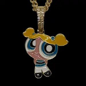 14k Gold Plated Powerpuff Girls Bubbles Necklace with Cubic Zirconia - Cadena de Chicas Superpoderosas Burbujas Oro Laminado Cubic Zirconia