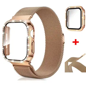 Milanese Loop + Case for Apple Watch Series 44mm 45mm 40mm 41mm 46-42mm Diamond Cover+Band, iWatch 11 10 9 8 7 6 5 4 10 Ultra 49mm Strap