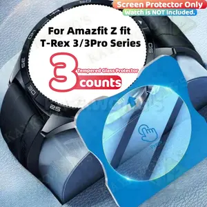 KAYKWONG'S 3-Pack Auto-Align Watch Screen Protector, For Xiaomi Zfit T-Rex 3, Tempered Glass, 9h Hardness, Scratch-Resistant,