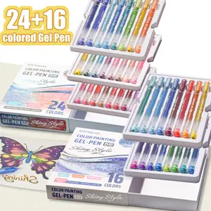 Languo 40PCS Glitter Gel Pen Set 24+16 Colored Metal Sketching & Large-Capacity Drawing Pens Ideal for Office Painting Back to School Christmas Gift