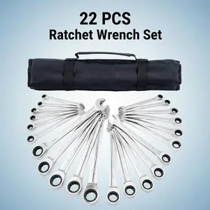 【summervibes】22-Piece Ratchet Wrench Set, 72 Teeth, with Storage Bag, Adjustable Steel Wrenches in Metric (6-18mm) and Imperial (1/4-3/4 Inch) Sizes. Diy Home Repair