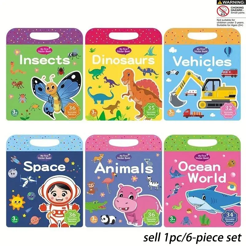 Reusable Sticker Book, Waterproof & Double-sided Sticker Book, Thematic Stickers, Educational Learning Toy, Fun & Interactive Gift, Imaginative Play, Playtime, Sticker Album