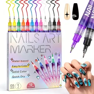 12 Color Nail Art Pens Set, 0.5 MM Nail Polish Pens Set Drawing Painting Point Liner Acrylic Painted Pen Kit, Waterproof and Quick-drying Nail for DIY Nails Art Design Manicure Tools, Nail Art Accessories, Manicure Supplies