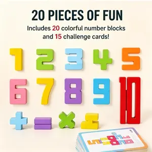 Montessori Wooden Number Building Blocks 1-10 (20 Pieces) - STEM Learning Math Stacking Toy, Counting Game for Children Aged 3-8 - Early Childhood Education Supplies