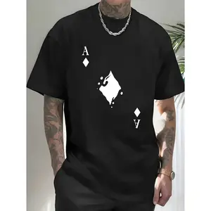 Men's cotton crew neck t-shirt with bold Ace of Spades graphic print, regular fit stretch knit fabric, white casual short sleeve top, suitable for all seasons, summer wear, casual style, machine washable, street trend t-shirt