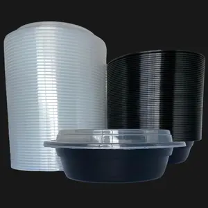 16 oz. Black 6" Round Microwavable Heavy Weight Container with Lid  (100 units per Pack) Disposable shipping  container food storage