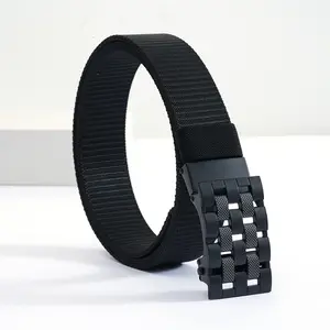 Unisex Tactical Nylon Webbing Belt - Adjustable Belt with Grid Quick-Release Buckle, Casual Outdoor Style for Daily Use & Work, Suitable for Male Users
