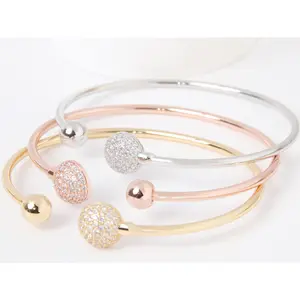 Elegant 1PC/3PCS Gold Silver & Rose Gold Round Ball C-Shaped Bracelets Fashionable Round Bead Bangle Jewelry Set Trendy Female Gift