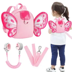 Toddler Anti-Lost Harness Backpack with Wrist Link, Cute Butterfly Design for Baby Girls, Mini Child Travel Bag Rein for Parent Peace of Mind During Curious Exploration (Pink)