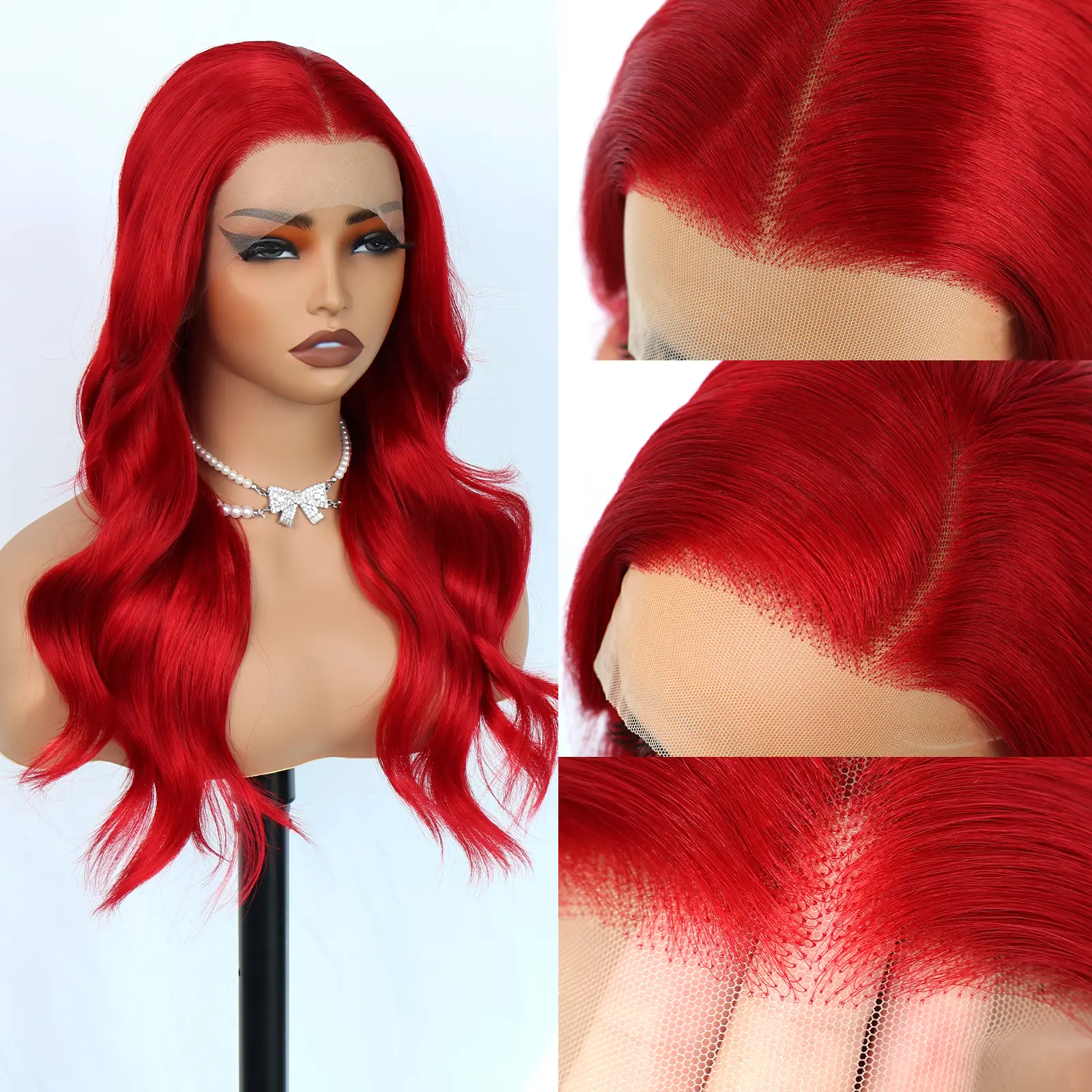 Aodbar hairs Christmas Hot Red Long Wavy Wig 22 Inch Heat Resistant Fiber 13x4 Transparent Lace Pre Plucked Natural Hairline for Daily Use for Christmas