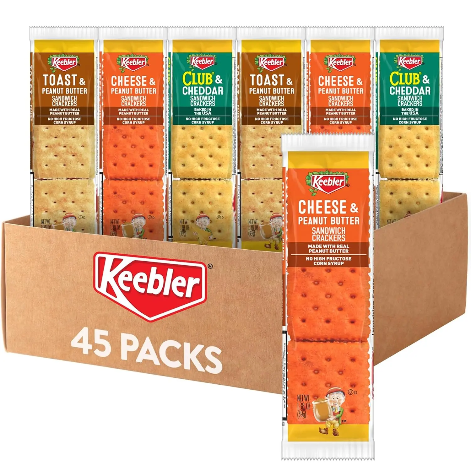 Keebler Cream Sandwich Crackers, Peanut-Cheese Variety Pack, 45-Count Lunch Snacks