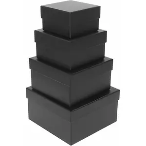 4 Pack Large Nesting  Boxes with , 3.7"-6.4" Assorted Sizes Black Square  Box for Presents, Stackable Boxes for Birthday Wedding Christmas Party  Wrapping