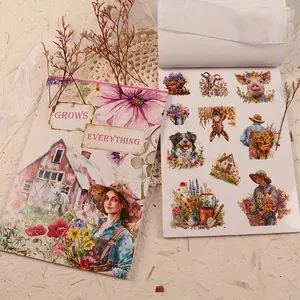 JAIIMAN 20-Sheet Large Size PET Waterproof Self-Adhesive Die-Cut Sticker Book with Farm Animal & Floral Patterns, 5. 56x8. 26 Inches, Perfect for Journaling, Scrapbooking, DIY Crafts, Water Bottles, Skateboards, and Holiday Decorations, DIY Craft