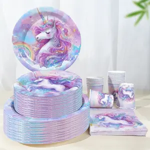 80-Piece Dreamy Iridescent Unicorn Tableware Set | Disposable Birthday Party Supplies | Festival Party Tableware | Holiday Gathering Decorations | Including Paper Towels, Paper Plates & Paper Cups | Serves 20 Guests
