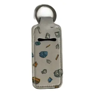 Back to School Design Chapstick Holder with Fun Illustrations of Books and Pens on Gray Background