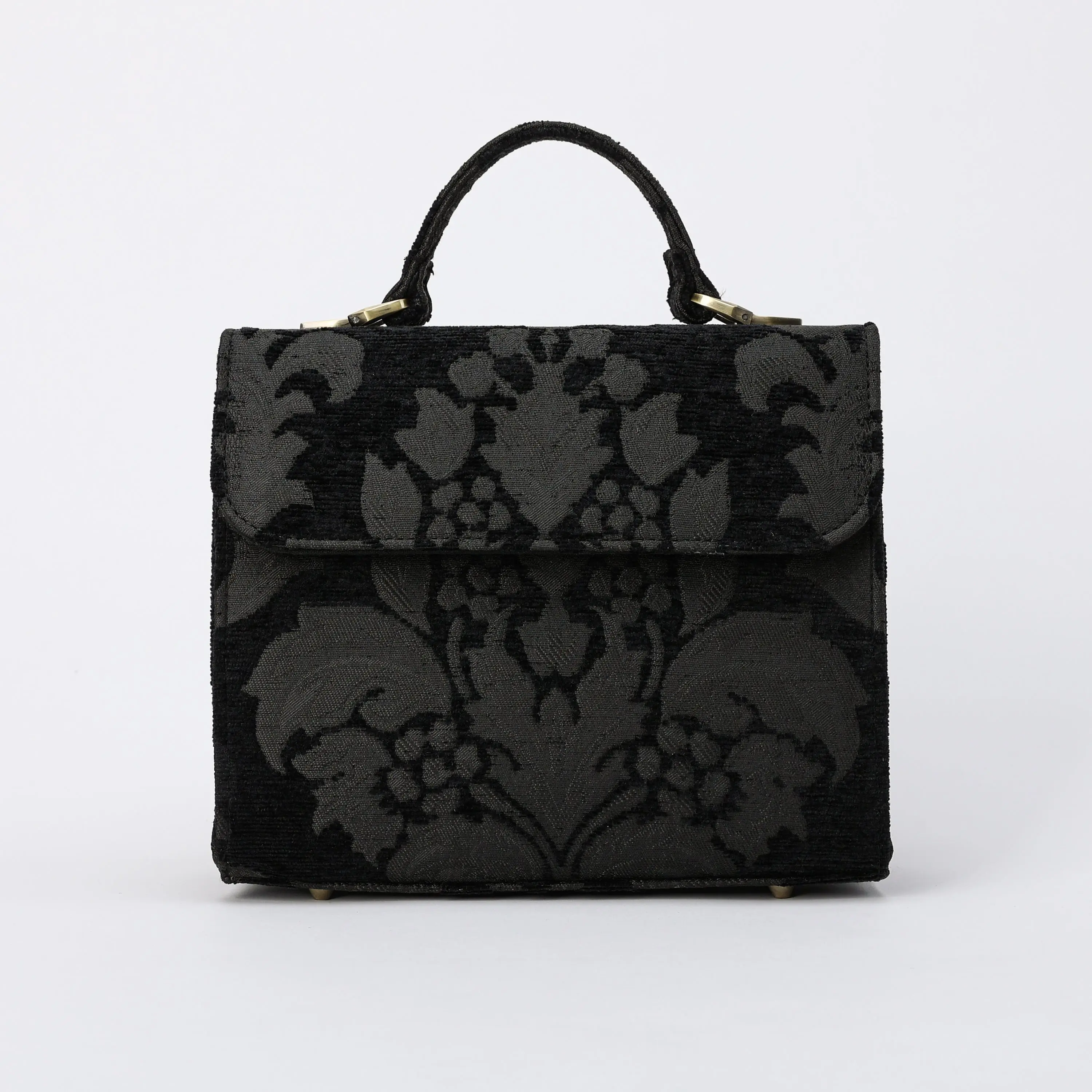 Victorian Blossom Black/Black Flap Satchel